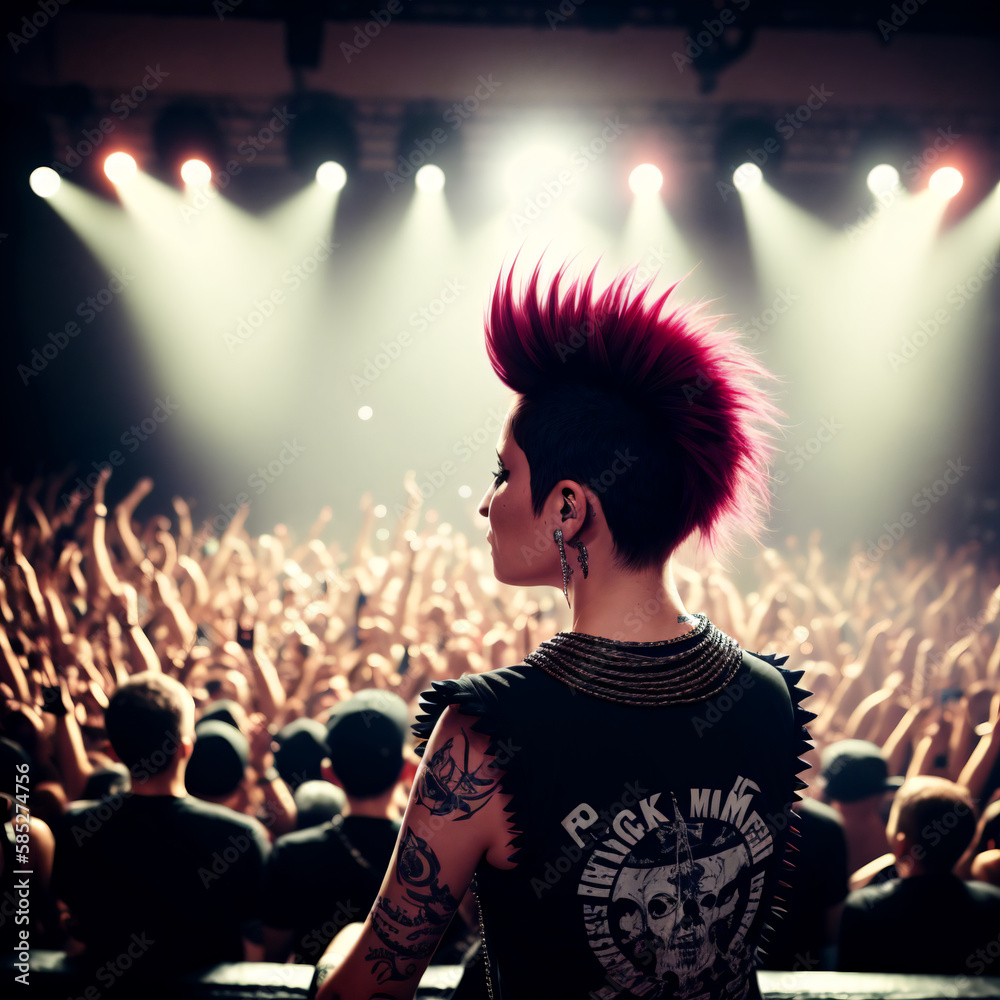 A young punk girl with a rock concert. Generative AI. A young punk girl with a rock concert. Generative AI.