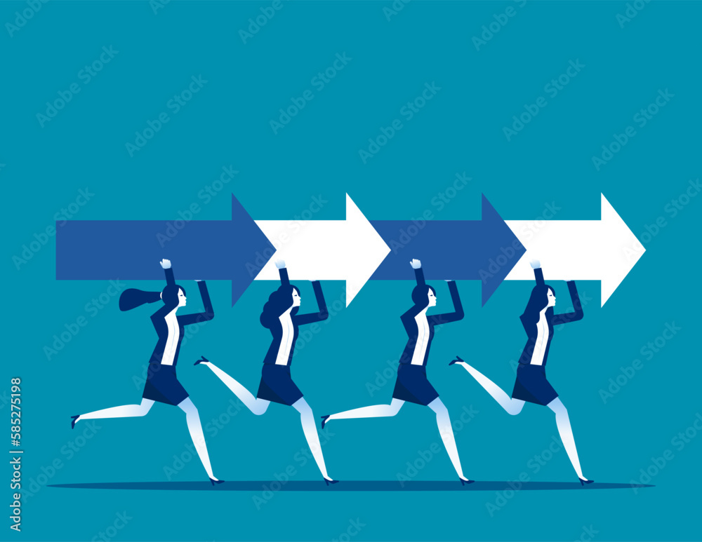 People carry huge arrow. Business support and career partnership People carry huge arrow. Business support and career partnership