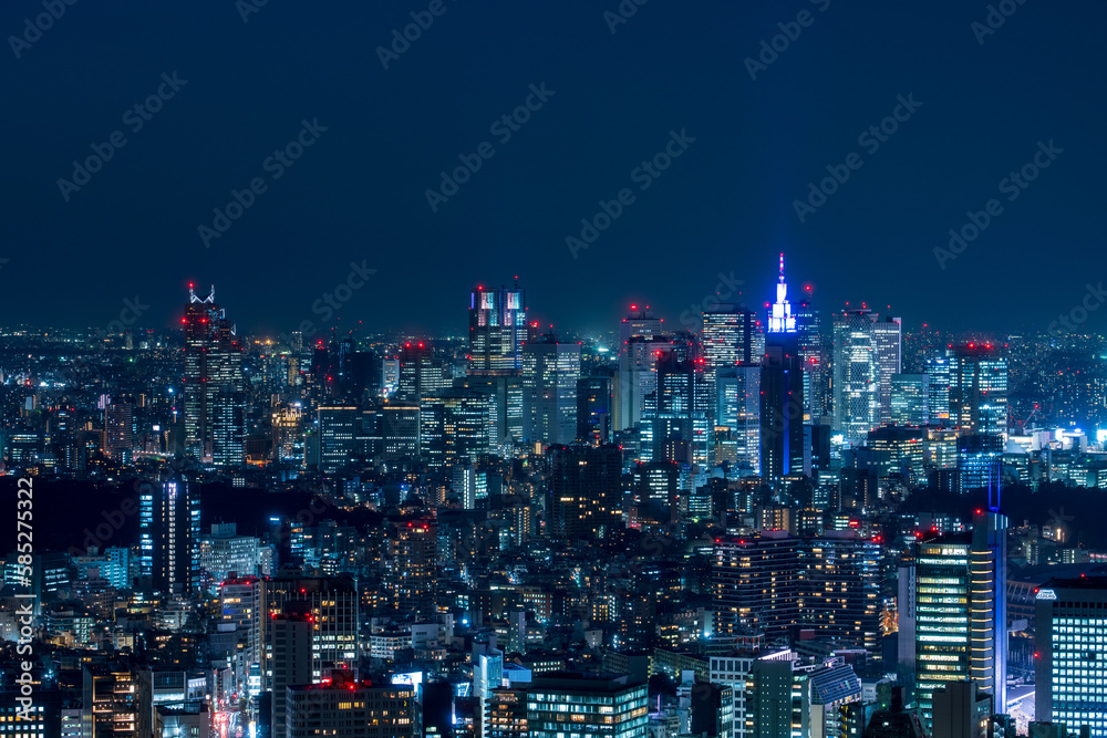 Tokyo Shinjyuku area panoramic view at night.	