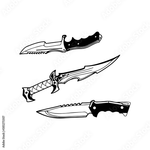 vector illustration of three types of daggers