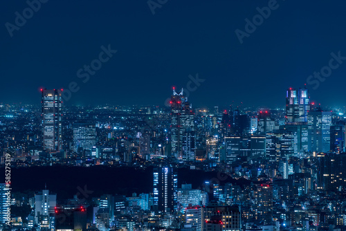 Tokyo Shinjyuku area panoramic view at night. 