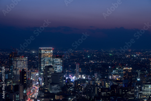 Tokyo Shibuya area panoramic view at night. 