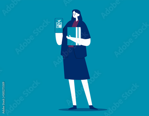 Online services. Young man with vaccine passport