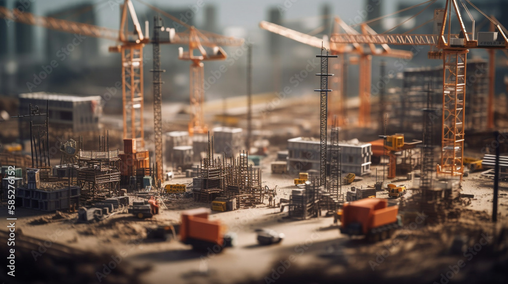 Construction site with cranes and building under construction.generative ai