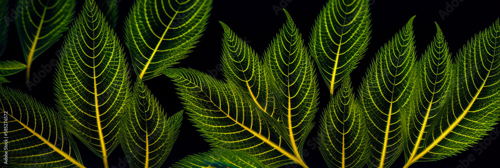 Illustration of a close-up of a lush green plant in a dense forest created with Generative AI technology