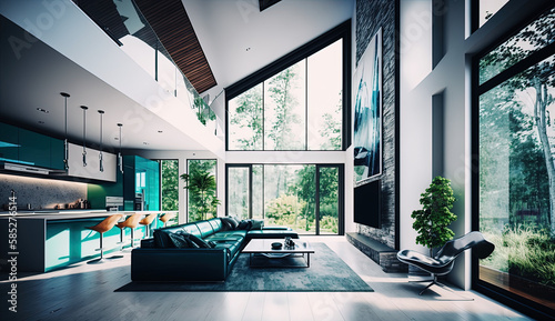 Psychic Oasis: A Sleek and Airy Home with Green and Blue Accents created using generative ai