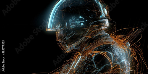 A nonexistent human with helmet,  technology background , human with space suit , Generative AI
