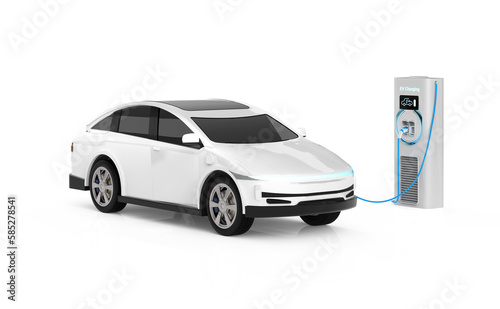 Ev car or electric vehicle charge battery plug in with recharging station