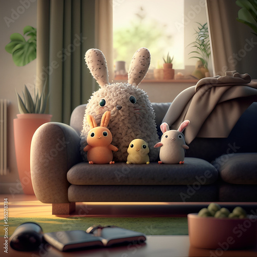 The Easter bunny family, generated by artificial intelligence