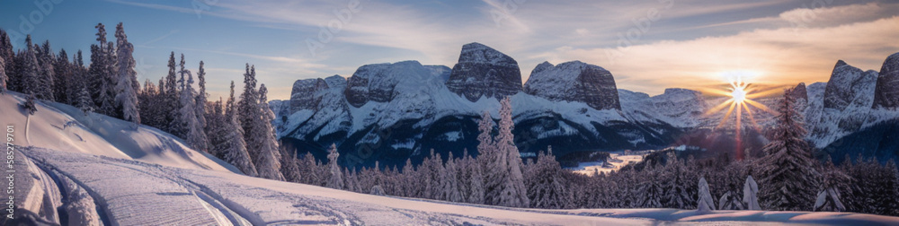 Illustration of a winter wonderland - a snowy road winding through a dense forest created with Generative AI technology Illustration of a winter wonderland - a snowy road winding through a dense forest created with Generative AI technology