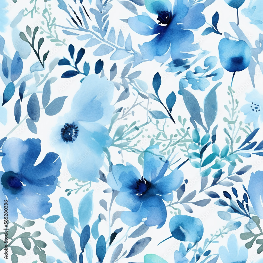 Obraz premium Seamless blue spring flower pattern. Generative AI