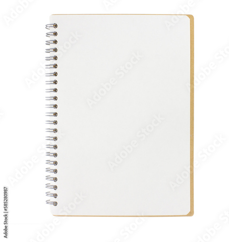 open notebook or book with empty pages on white background, top view