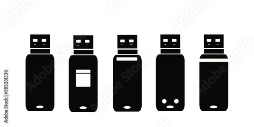 Set of USB pen drive memory. Vector set Isolated on a white Background