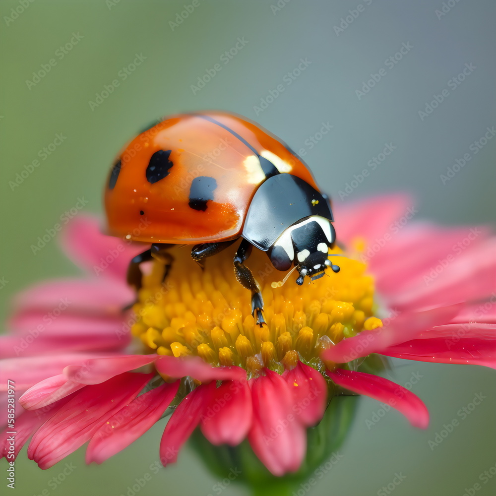 photorealistic macro ladybird on red flower, made with generative ai photorealistic macro ladybird on red flower, made with generative ai