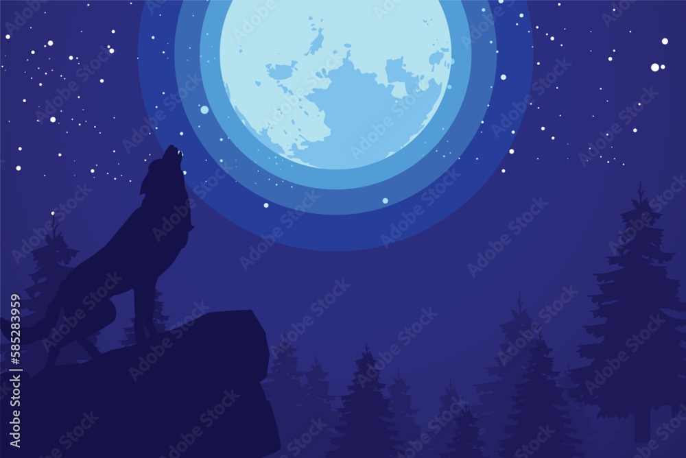 Obraz premium wolf howling at night