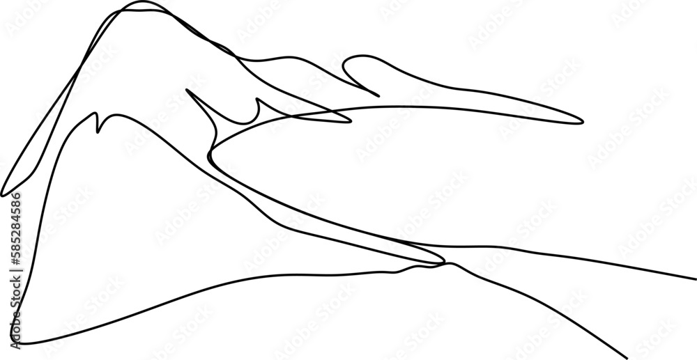 One line art. continues line art. sketch of a beach and mountain One line art. continues line art. sketch of a beach and mountain