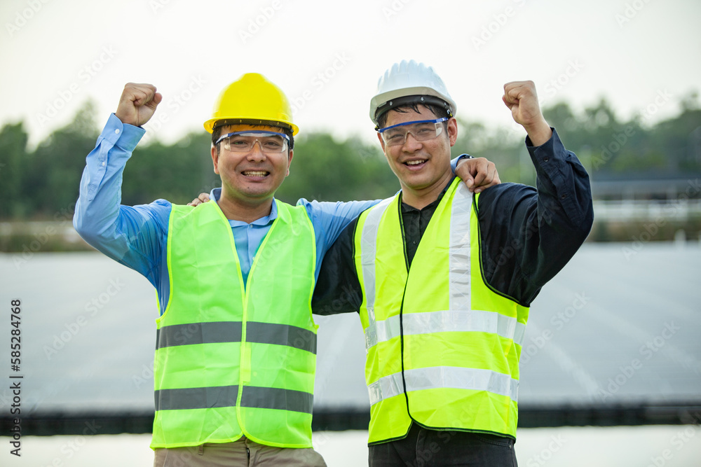 Two Engineer worker working together at Solar panel. Two Engineer worker working together at Solar panel.