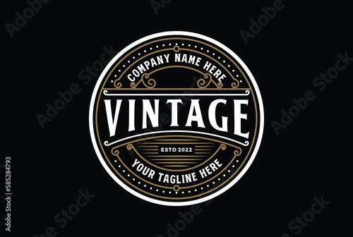 Simple Round Vintage Retro Steampunk Badge Emblem Label Stamp Logo Design Vector