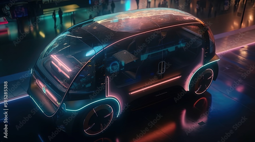 Futuristic Urban Mobility: Autonomous Car in a Neon-lit, Advanced City ...