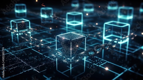 Blockchain Crypto Network: Connected Data Chains for Secure Transactions in 8K created with generative ai technology