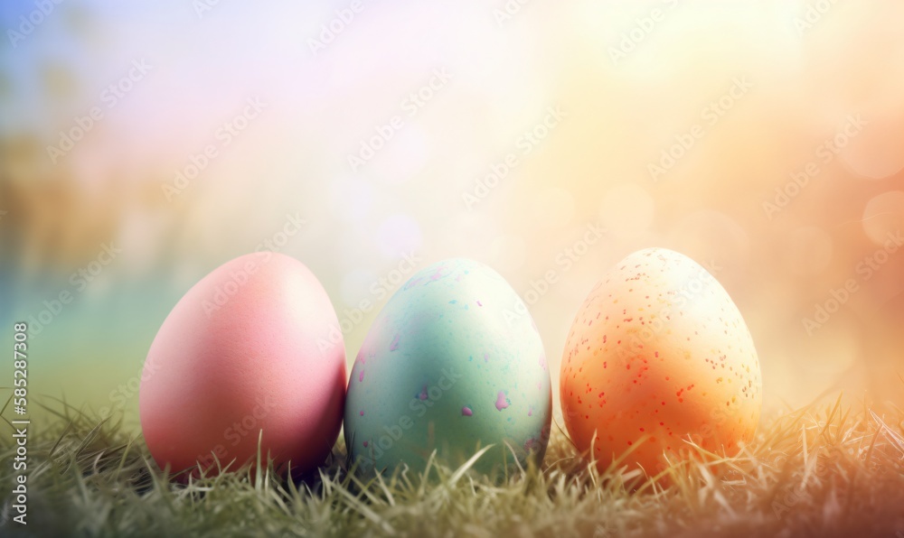 Colorful easter eggs on the spring background