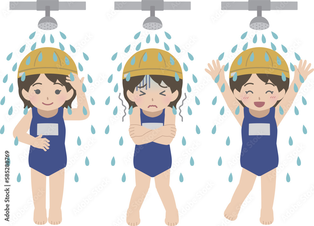 プール授業でシャワーを浴びる少女