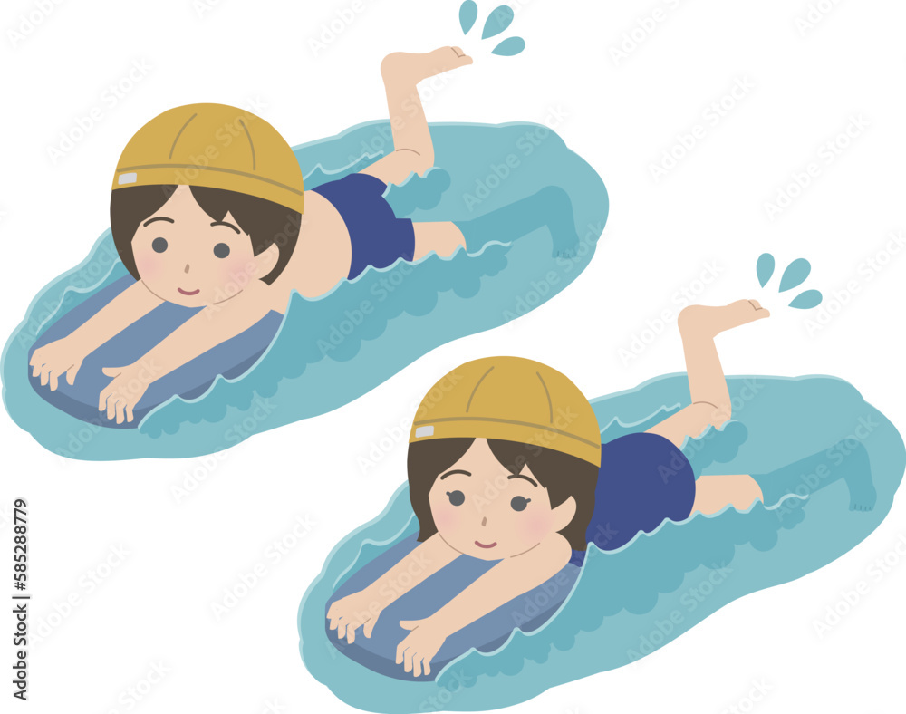 ビート板で泳ぐ児童