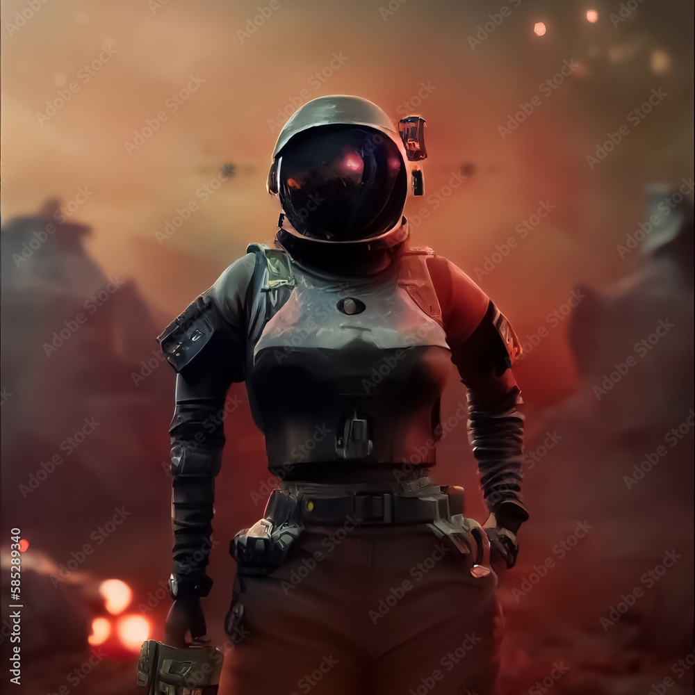 Fototapeta premium astronaut in space. robot in space. robot cyborg soldier