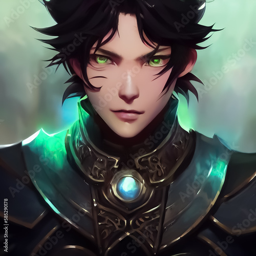 anime warrior in the game. Handsome anime prince in medieval world. Fantasy warrior character.