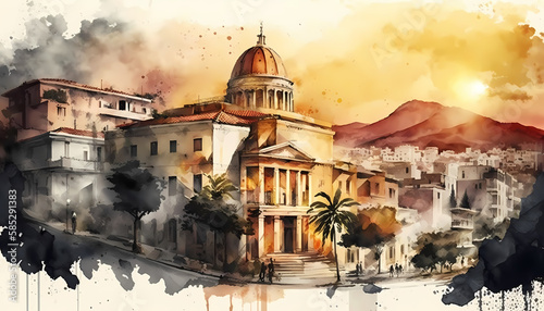 Hellenic Hues: A Generative AI Watercolor Journey through the Charming Streets of Athens City 