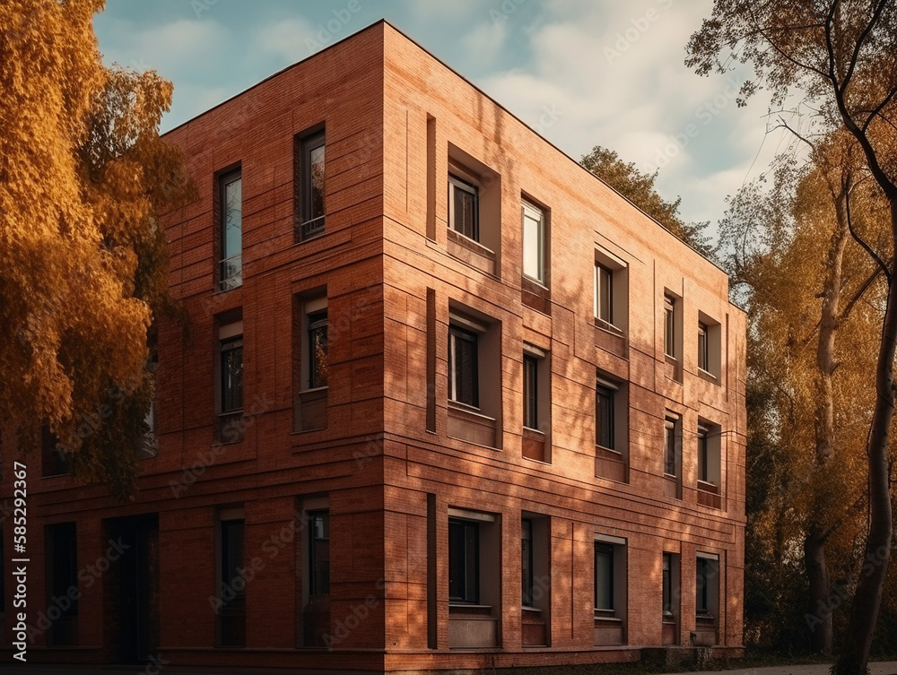 Brick Industrial Building with trees Generative AI