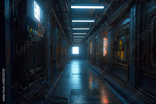 corridor light in the dark , AI Generative
