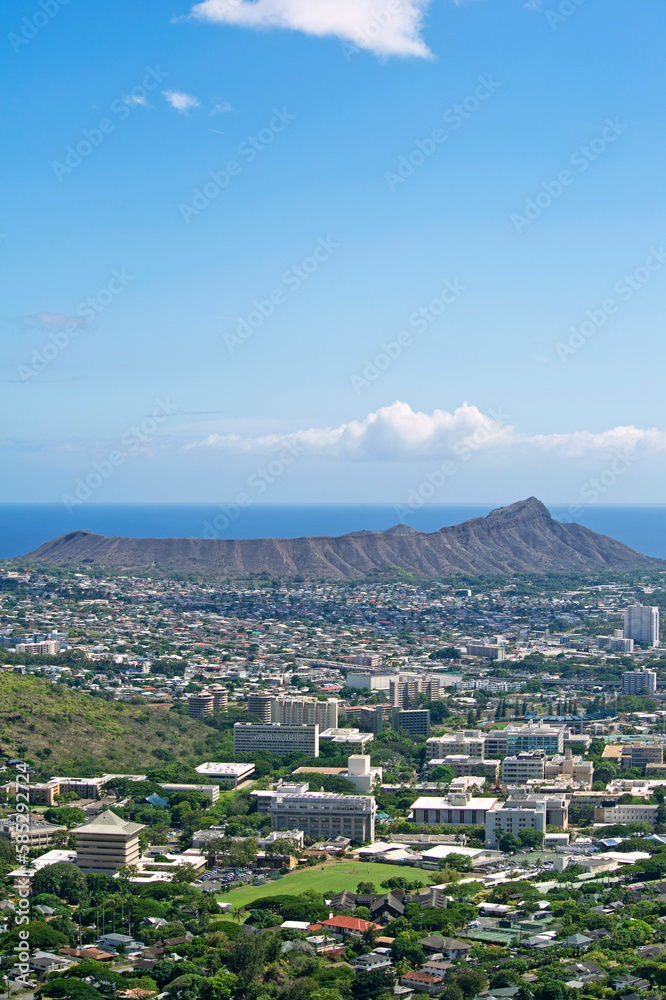 View of Dimond Head mountain and Honolulu, Hawaii
