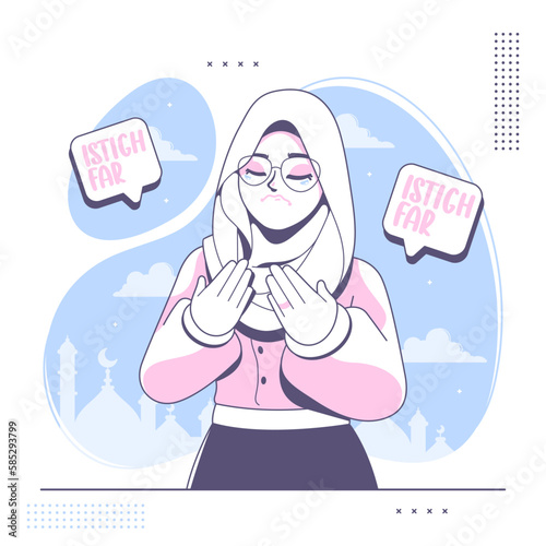 istighfar islamic girl forgiveness illustration
