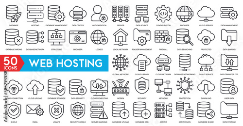 Web hosting server icon with internet cloud storage computing network connection sign