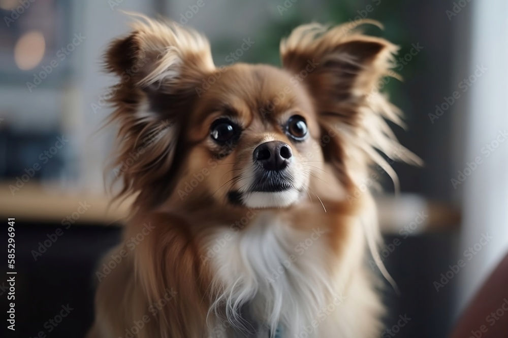 Blurred Living Room with Adorable Dog Close up Blurred Living Room with Adorable Dog Close up