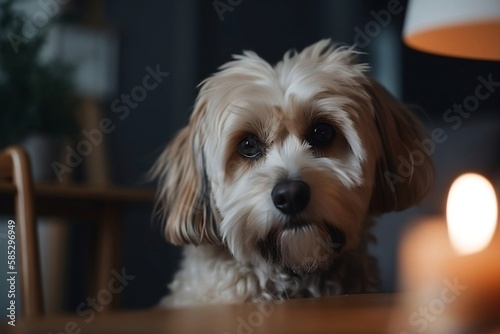 Blurred Living Room with Adorable Dog Close up