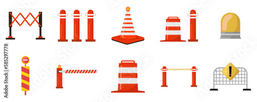 Set 10 Road barriers and street barriers. Vector