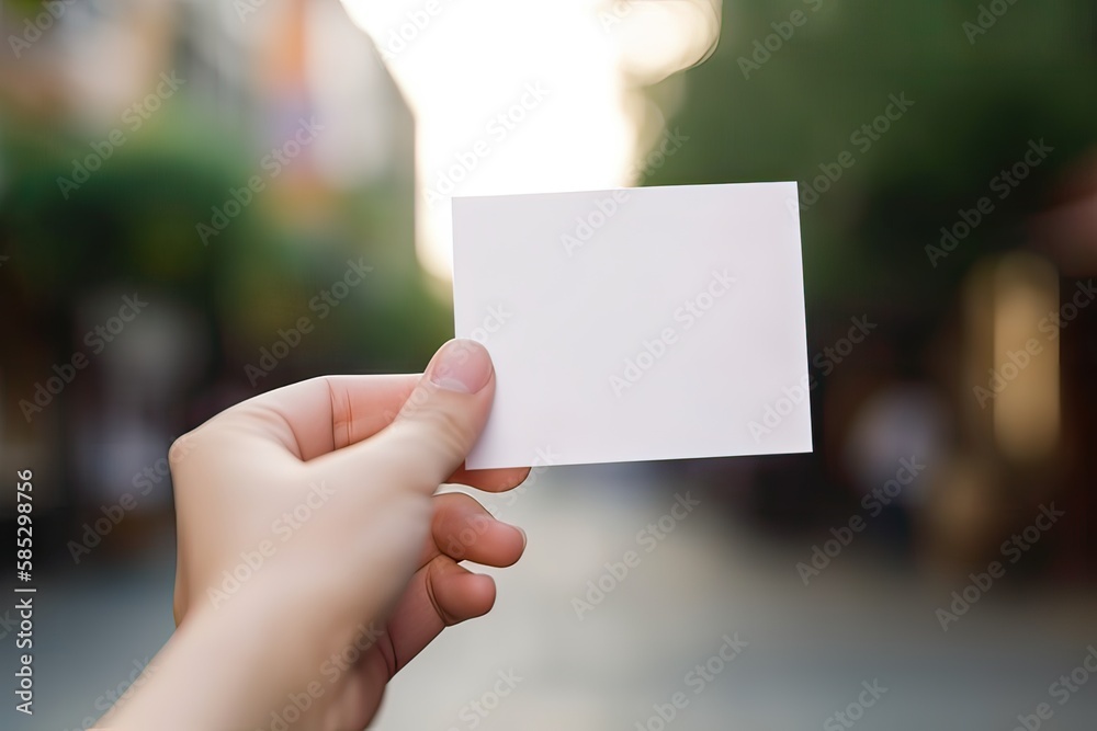 hand holds blank white paper with blurred background. free copy space. Generative Ai hand holds blank white paper with blurred background. free copy space. Generative Ai
