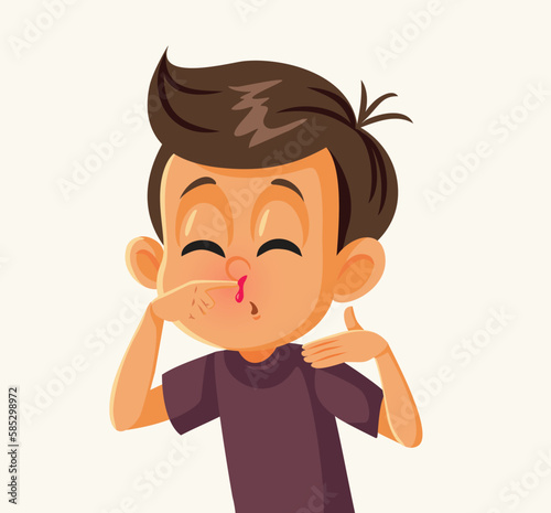 Sick Boy Suffering a Nosebleed Vector Medical Illustration