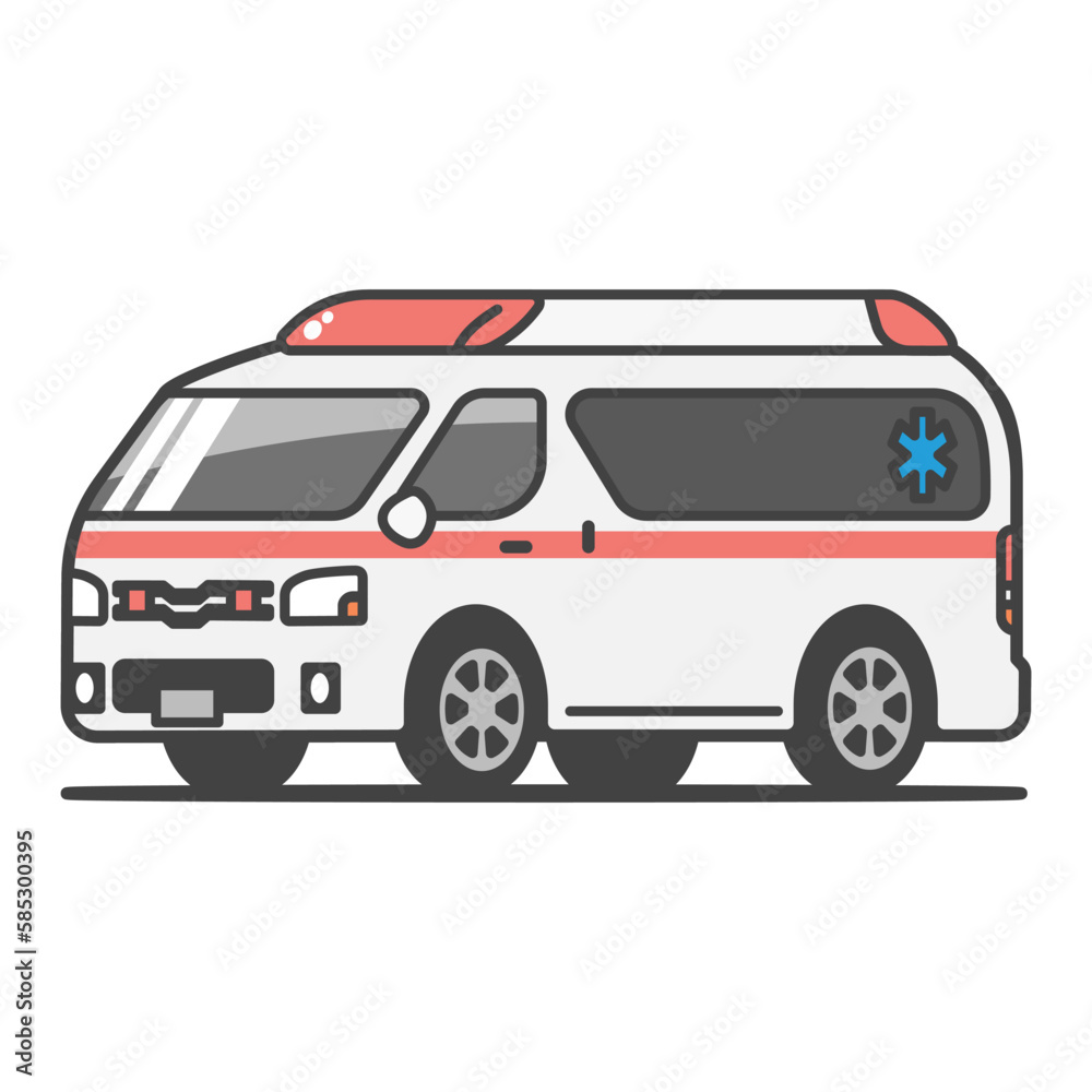 救急車のイラスト　緊急車両・赤色灯・サイレンを装備・病院へ患者を運ぶ