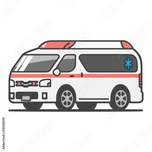 救急車のイラスト 緊急車両・赤色灯・サイレンを装備・病院へ患者を運ぶ