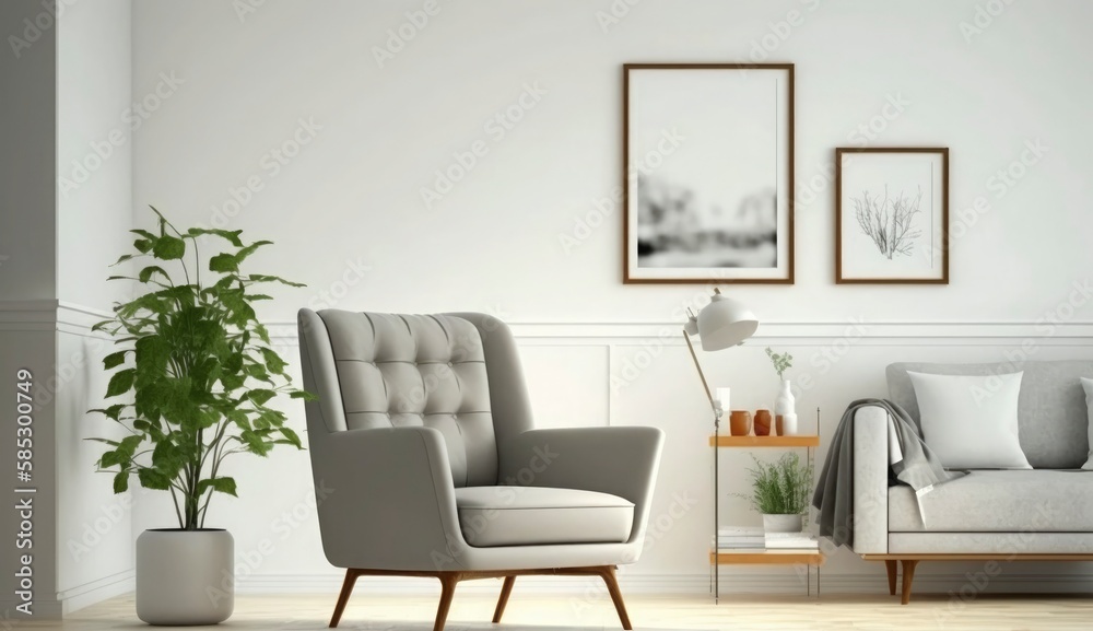 Mockup poster frame on the wall of living room. Luxurious apartment background with contemporary design. Modern interior design. 3D render, 3D illustration, Generate Ai Mockup poster frame on the wall of living room. Luxurious apartment background with contemporary design. Modern interior design. 3D render, 3D illustration, Generate Ai