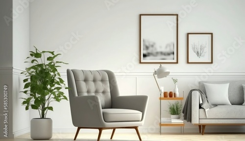 Mockup poster frame on the wall of living room. Luxurious apartment background with contemporary design. Modern interior design. 3D render, 3D illustration, Generate Ai © MstAsma