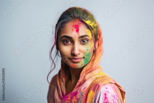 portrait of a woman with makeup Hodi colorful festival. 