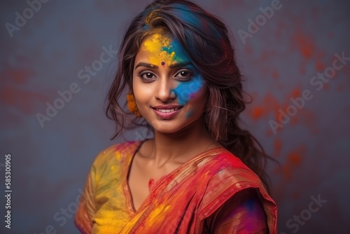 portrait of a woman with hair Hodi colorful festival. 