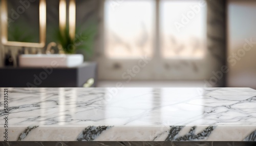 marble countertop for montage product cosmetic blurred modern bathroom. Generative AI