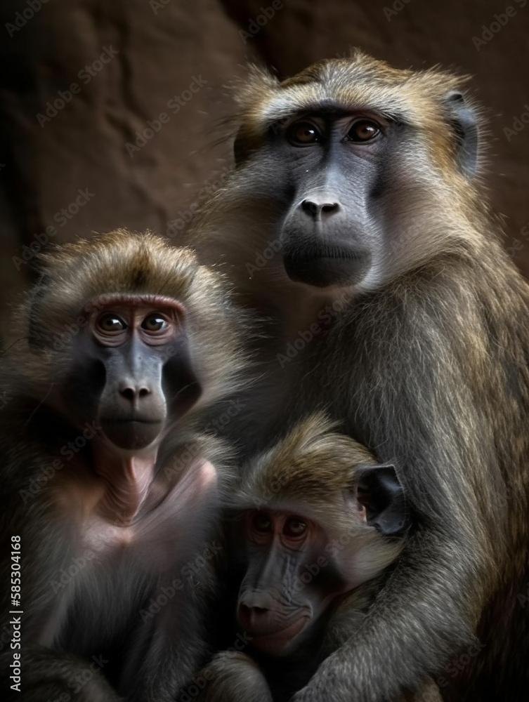 Fototapeta premium Mother and baby baboon portrait, baboon photography