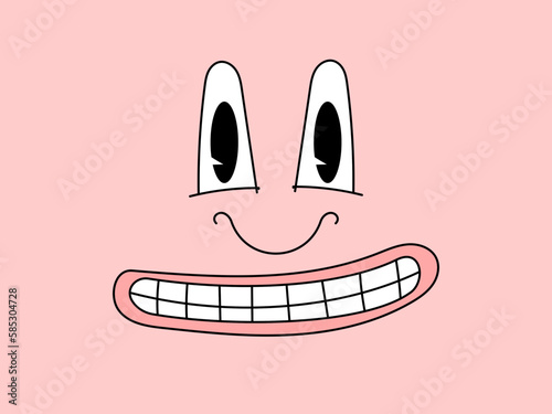 Funny cartoon face with teeth and eyes.