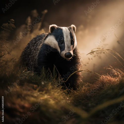 UK Badger Walking in the Woodlands at Sunrise-Generaative AI © simon